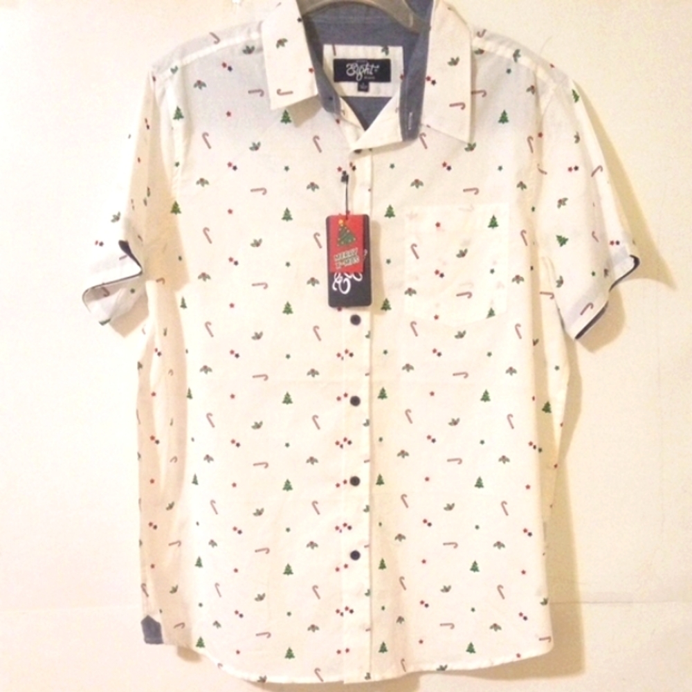 EIGHTY EIGHT CHRISTMAS HOLIDAY SHIRT WHITE SHORT SLEEVE BUTTON UP SHIRT SIZE LRG